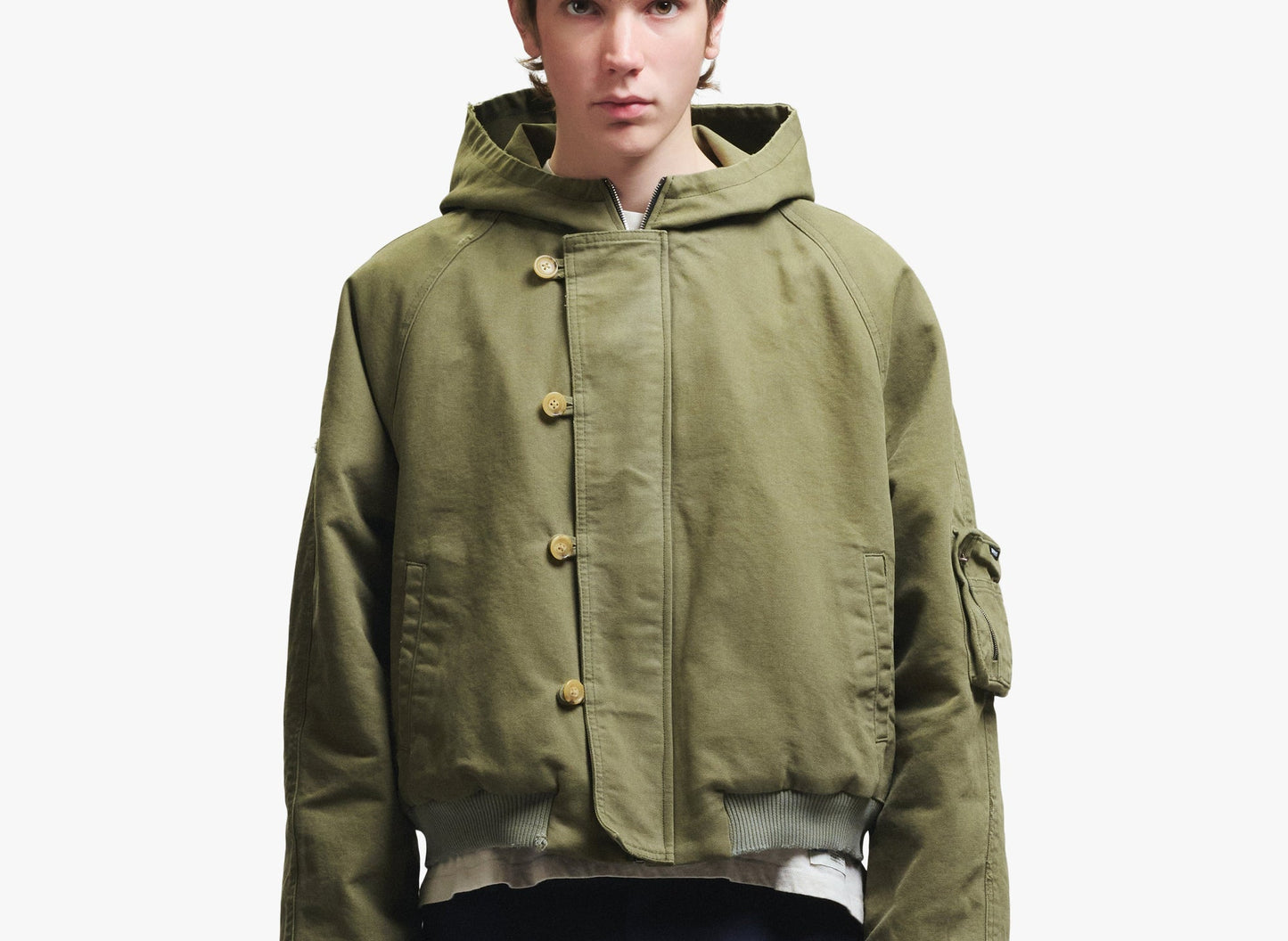 Nahmias Cargo Crop Parka W124-J73-323 in Olive model front