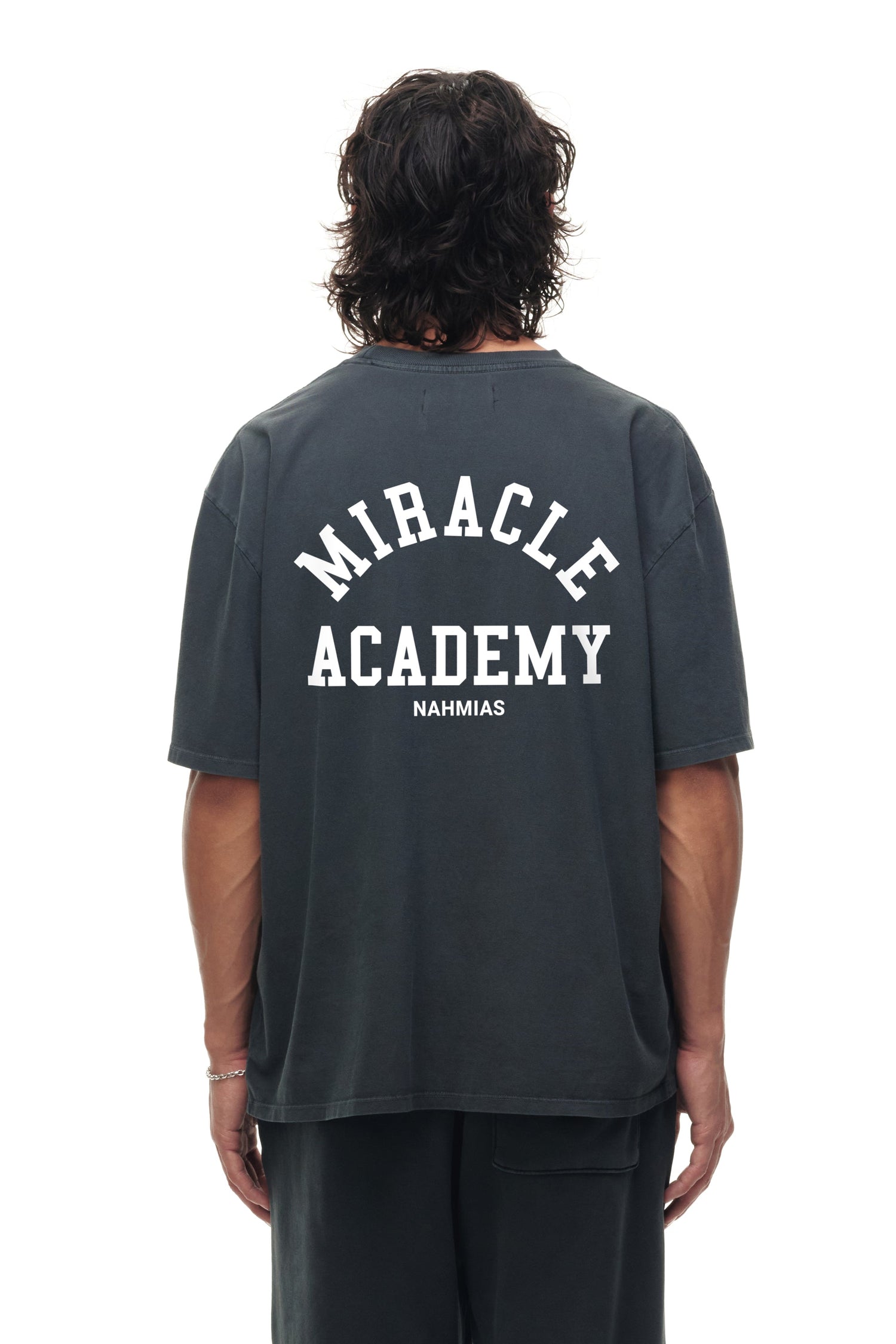 Nahmias Miracle Academy Boxy T-Shirt in Sunfade Black view 4