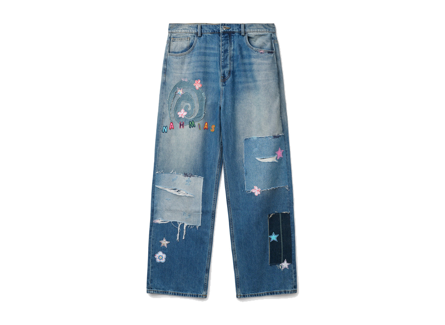 Nahmias Wipeout Novelty Jean in Medium Indigo Wash main view