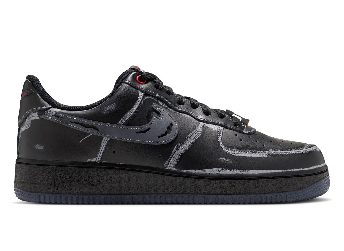 Nike Air Force 1 '07 IZ1207-010 in Black / Gym Red / Metallic Silver / Stealth — right profile