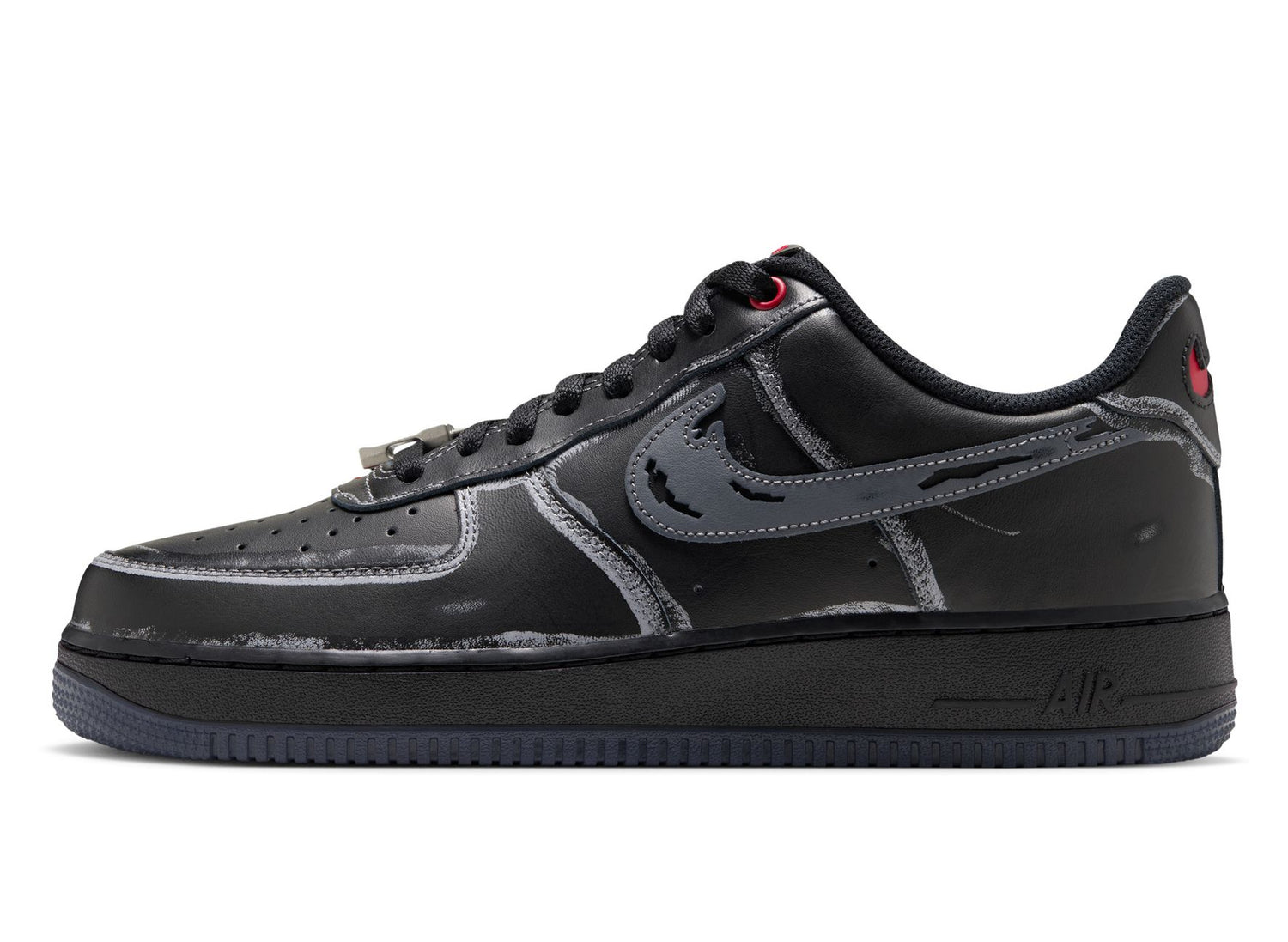 Nike Air Force 1 '07 IZ1207-010 in Black / Gym Red / Metallic Silver / Stealth — left profile
