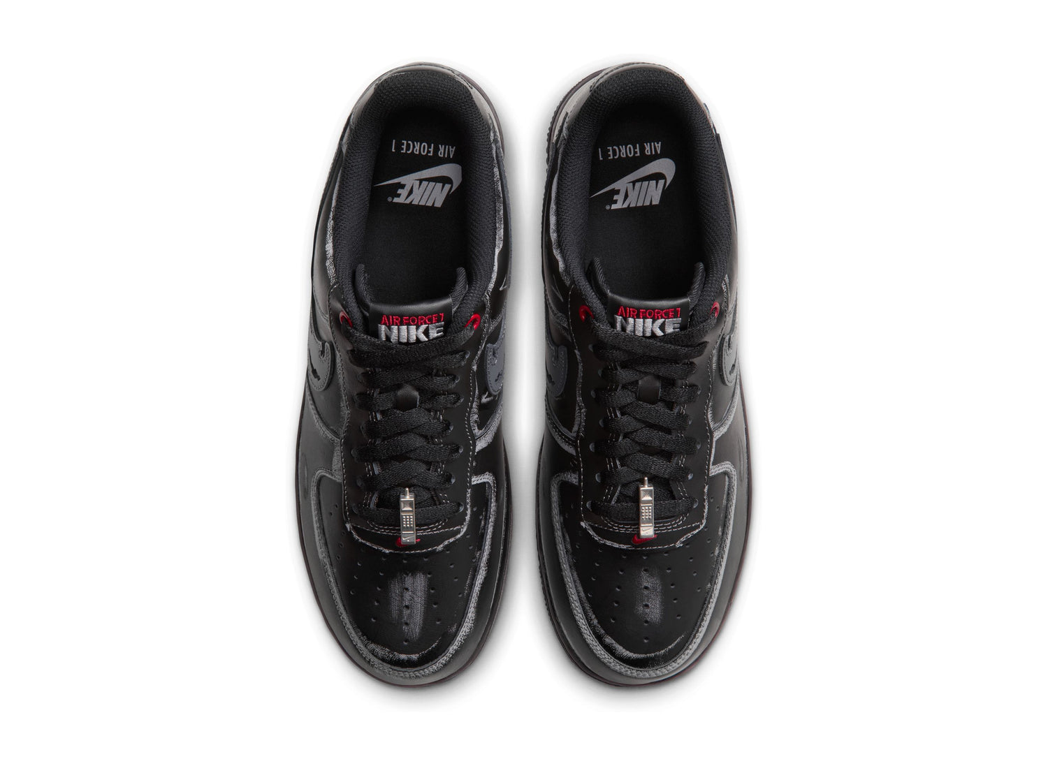 Nike Air Force 1 '07 IZ1207-010 in Black / Gym Red / Metallic Silver / Stealth — top pair