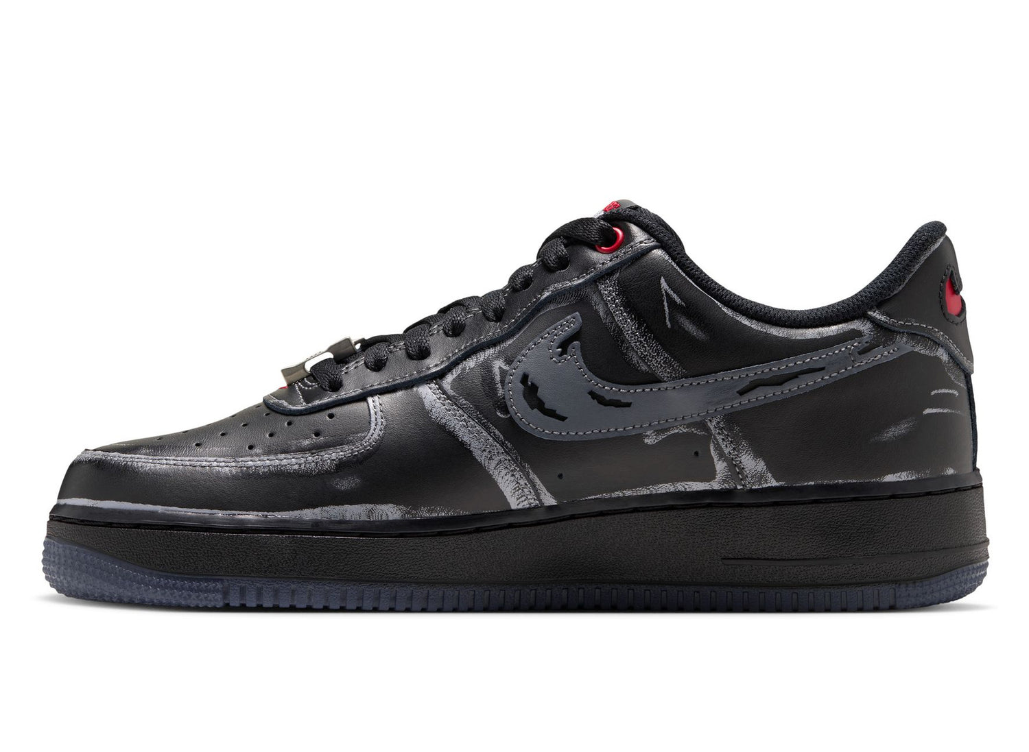 Nike Air Force 1 '07 IZ1207-010 in Black / Gym Red / Metallic Silver / Stealth — alternate left profile