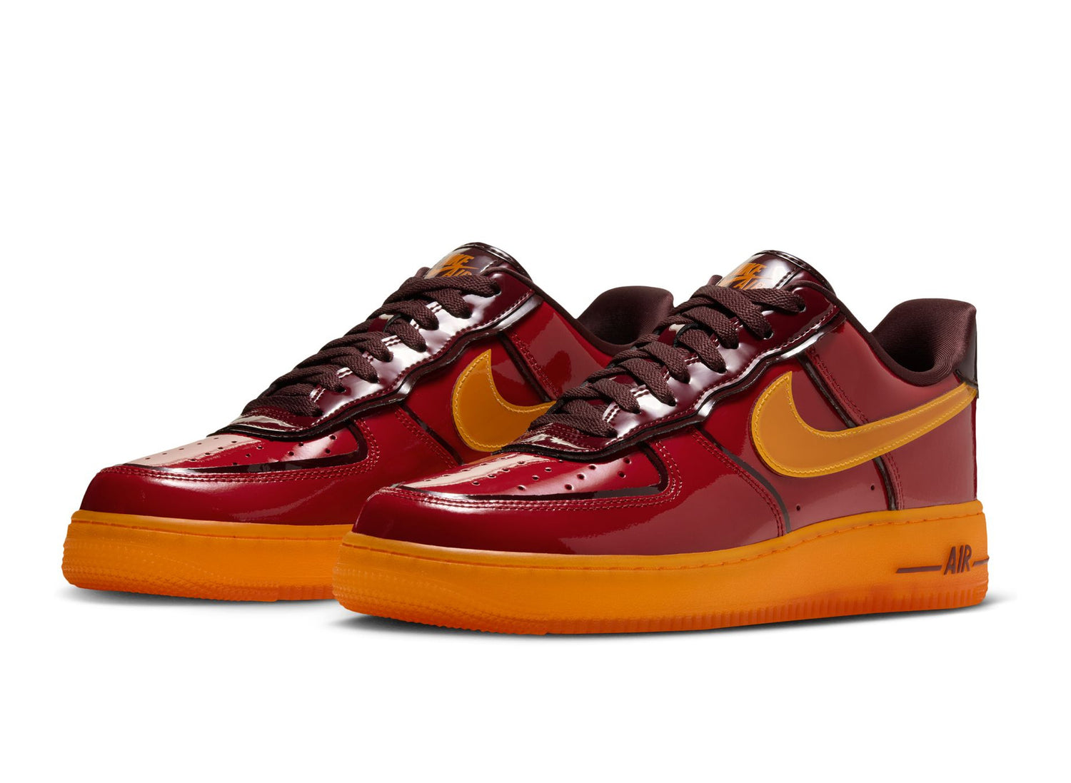 Nike Air Force 1 07 Premium in Gym Red / Bright Ceramic — front angle pair