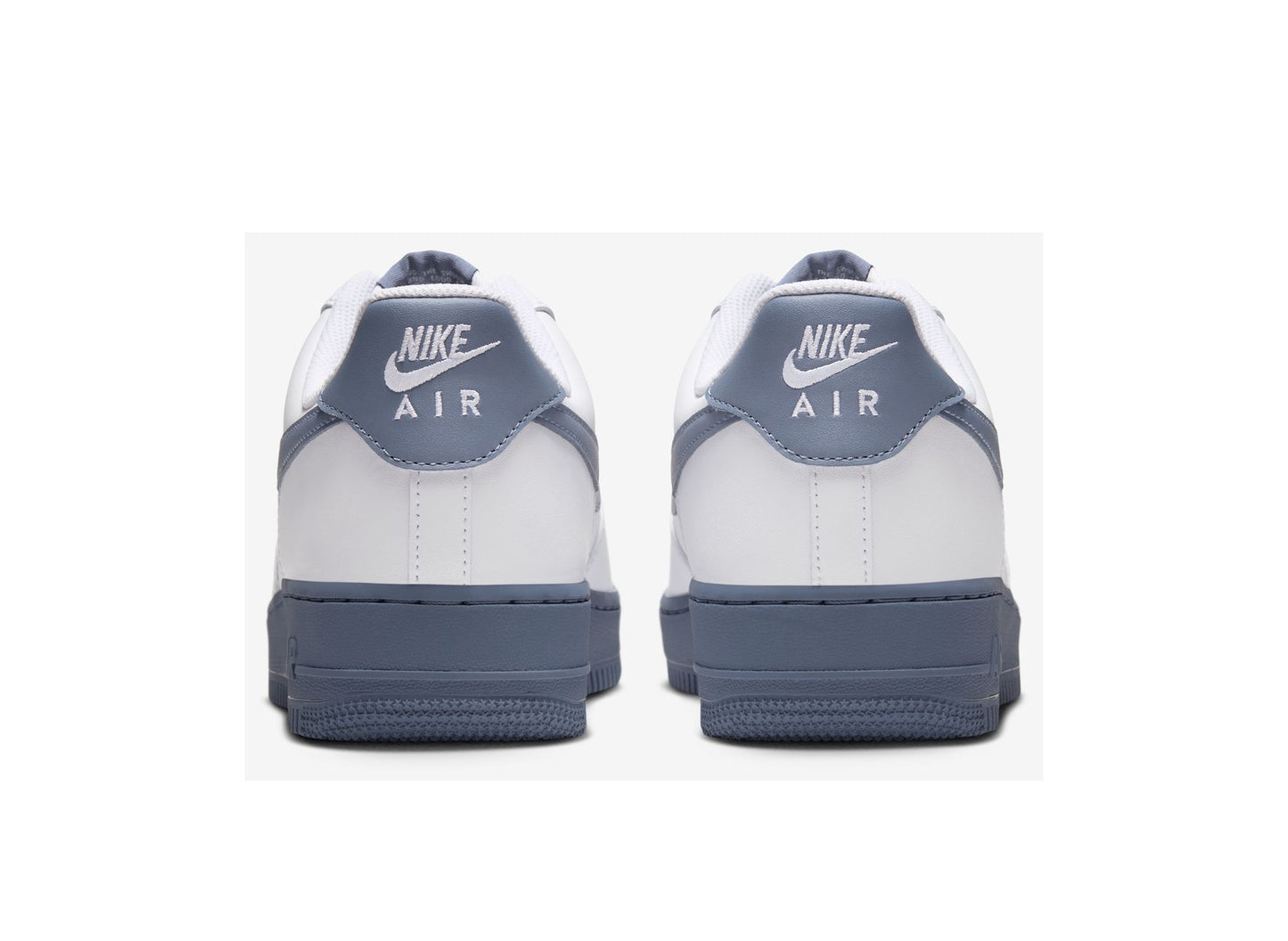 Nike Air Force 1 '07 in White / Diffused Blue / Metallic Silver — rear view of the pair