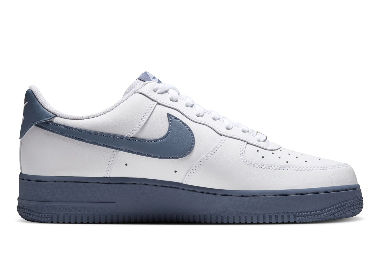 Nike Air Force 1 '07 in White / Diffused Blue / Metallic Silver — right-facing inner side profile