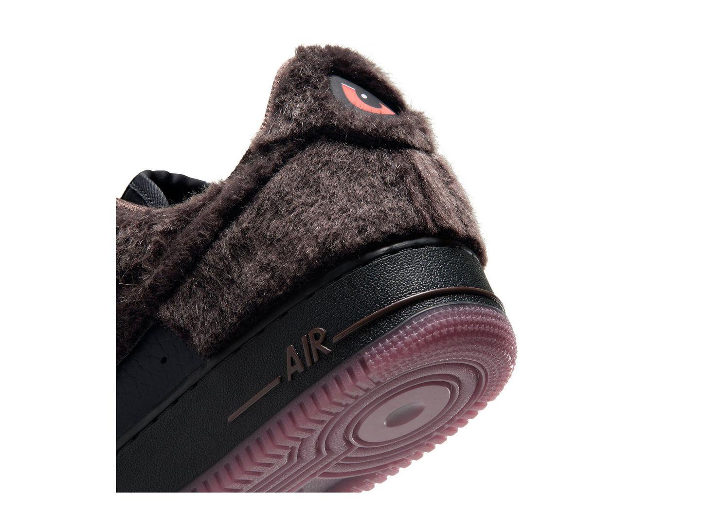Nike Air Force 1 Low Retro Halloween IV4884-200 in Baroque Brown and Black — heel eye detail