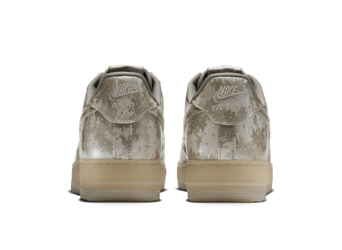 Nike Air Force 1 Low Retro Digital Camo in Fossil / Dark Grey — rear pair
