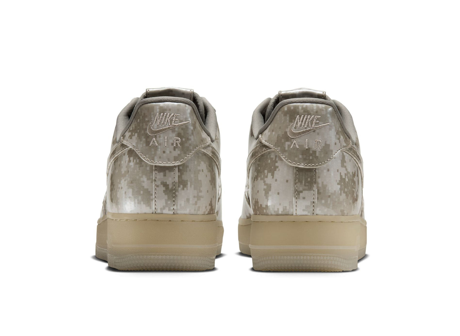 Nike Air Force 1 Low Retro Digital Camo in Fossil / Dark Grey — rear pair