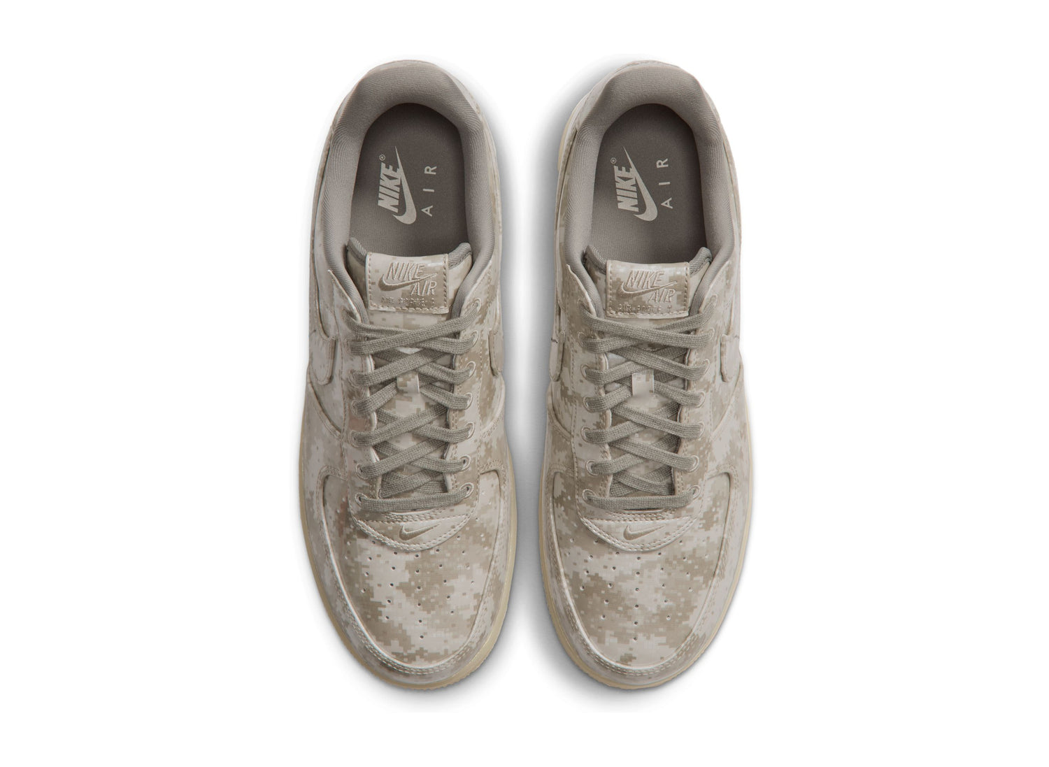 Nike Air Force 1 Low Retro Digital Camo in Fossil / Dark Grey — top pair