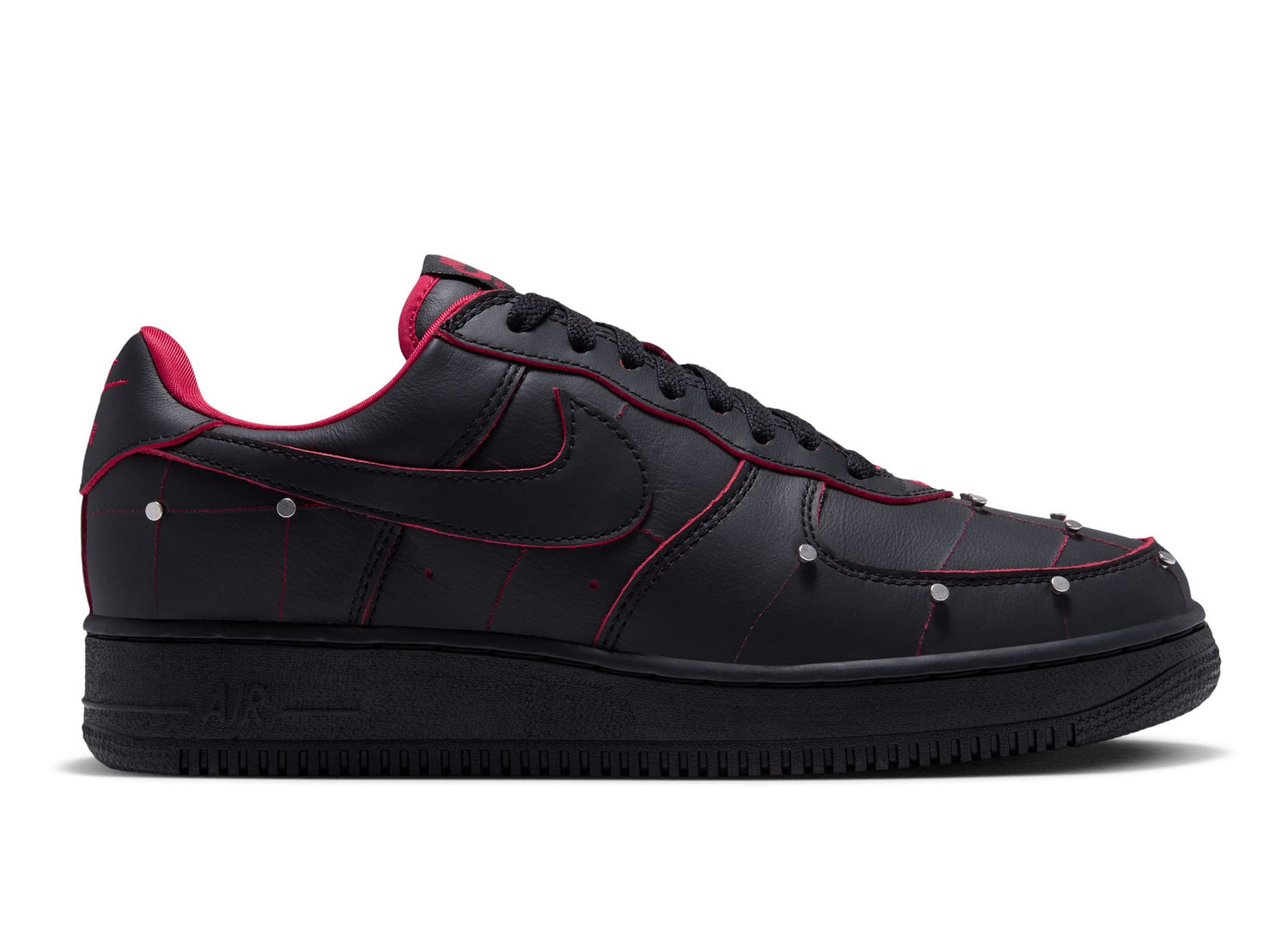 Nike Air Force 1 Nightmare in Black / Gym Red / Metallic Silver — right profile