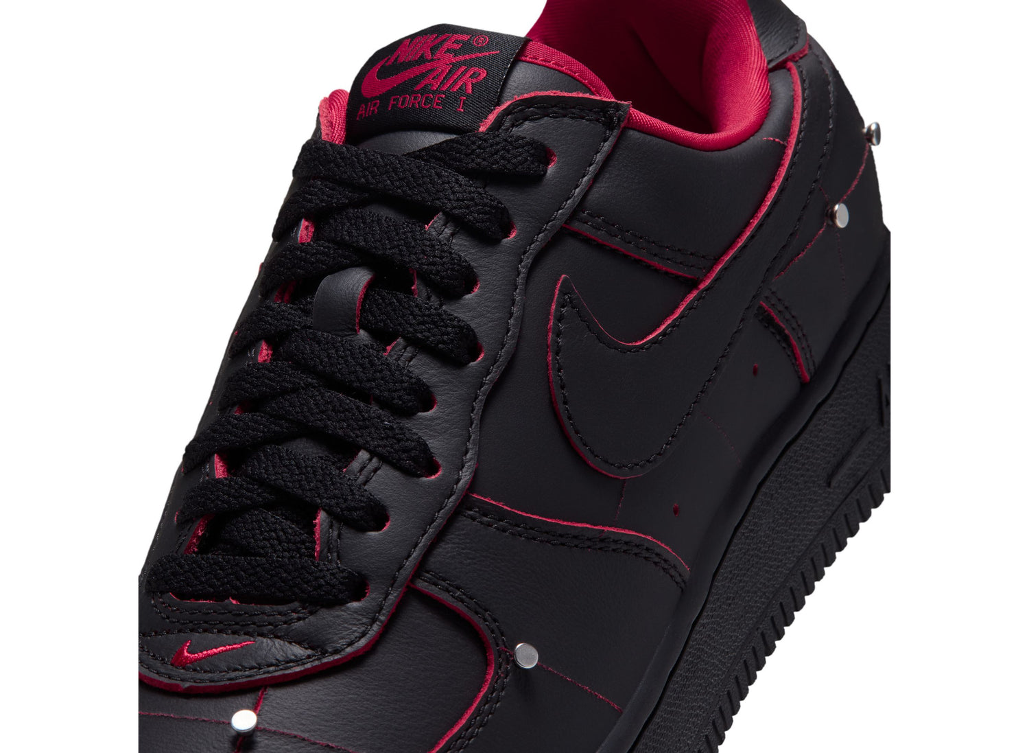 Nike Air Force 1 Nightmare in Black / Gym Red / Metallic Silver — upper detail