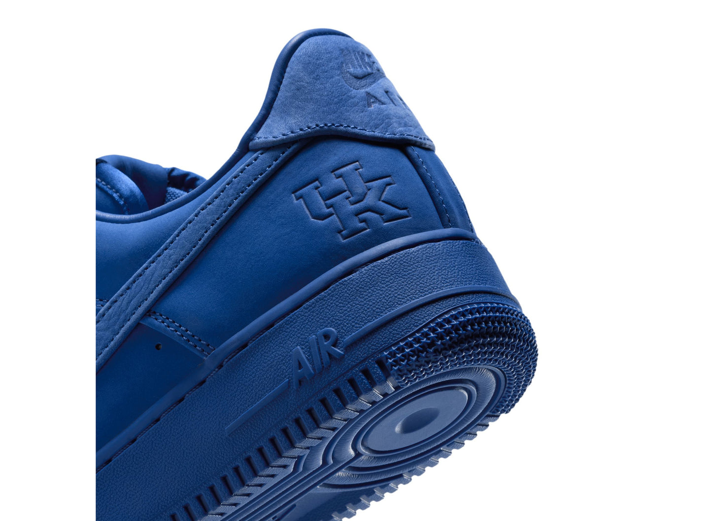Nike Air Force 1 University of Kentucky in Game Royal — Kentucky logo heel detail
