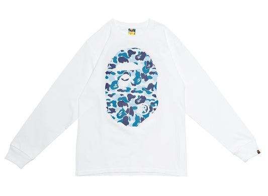 A Bathing Ape ABC Camo Big Ape Head L/S Tee in White/Blue