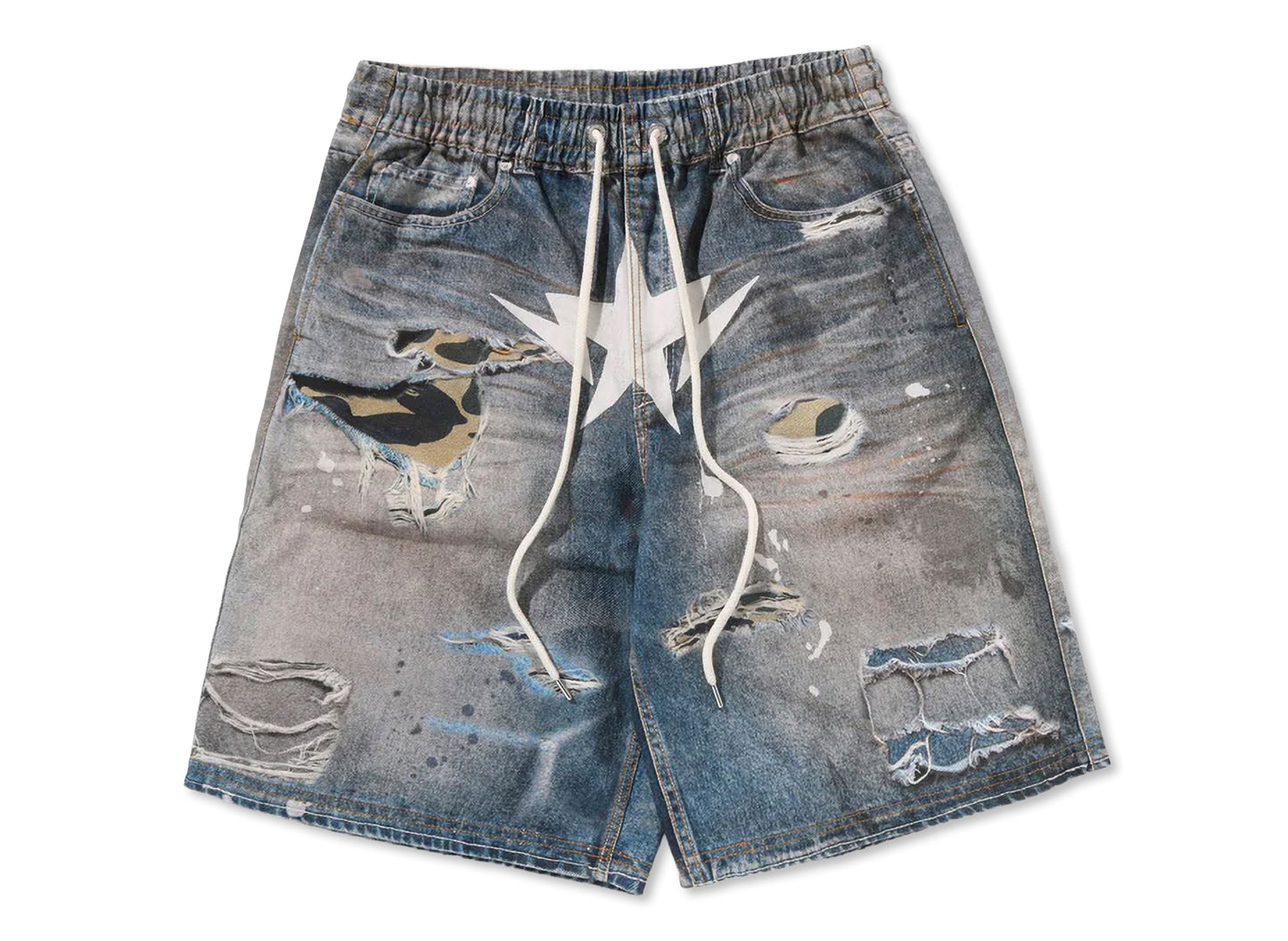 A Bathing Ape BAPE STA Fake Print Relaxed Fit Shorts in Light Indigo