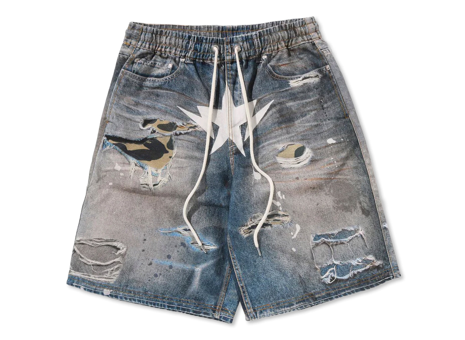 A Bathing Ape BAPE STA Fake Print Relaxed Fit Shorts in Light Indigo