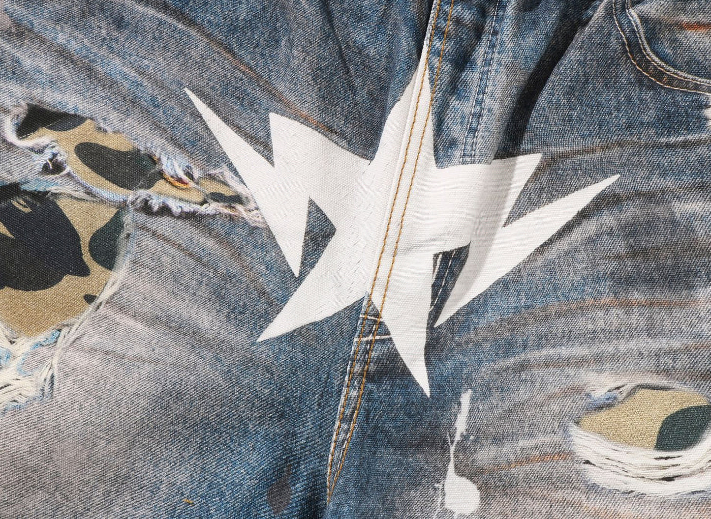 A Bathing Ape BAPE STA Fake Print Relaxed Fit Shorts in Light Indigo — view 3