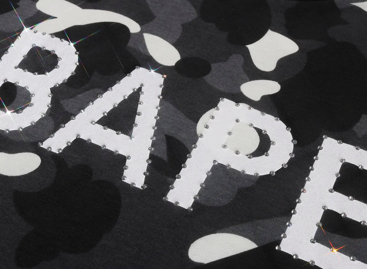 A Bathing Ape City Camo Rhinestone Bape Logo Tee in Black — view 4