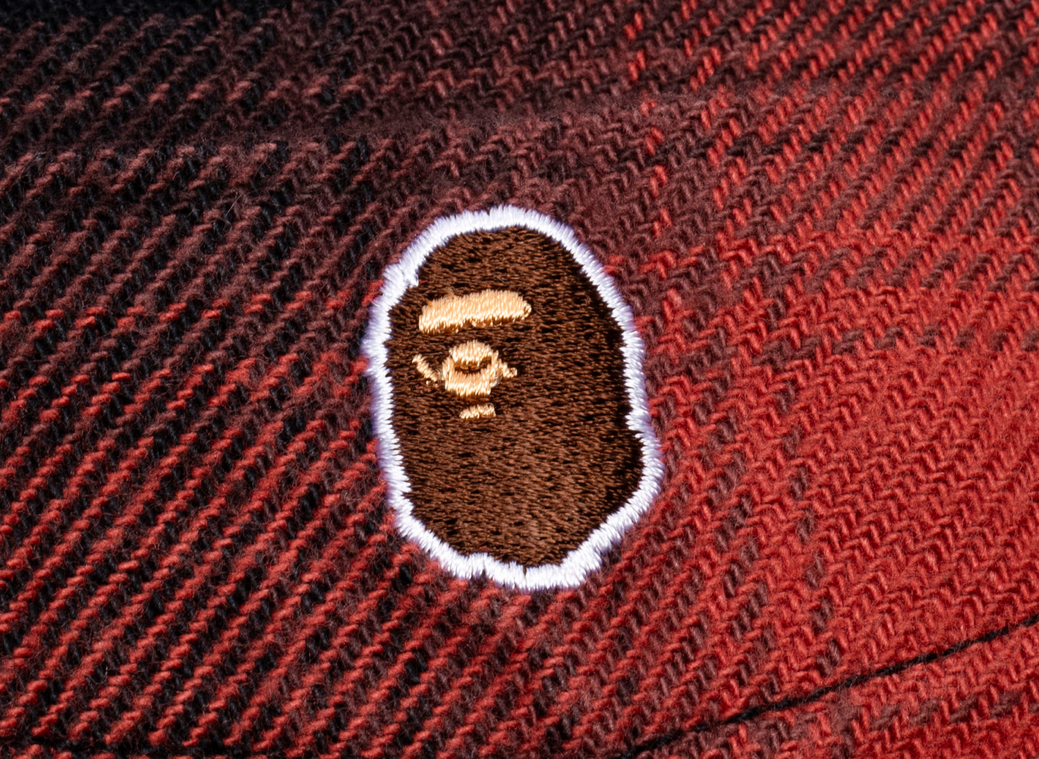 A Bathing Ape One Point Ombre Check L/S Shirt in Red - view 2