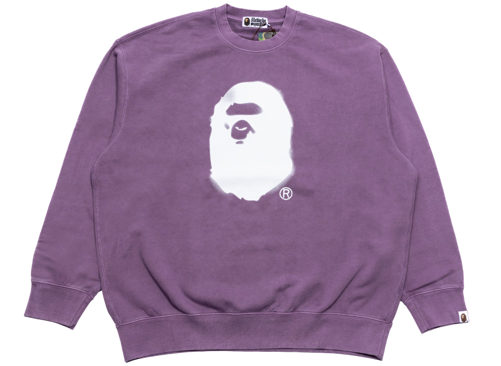 A Bathing Ape Spray Ape Garment Dyed Crewneck in Purple | Oneness