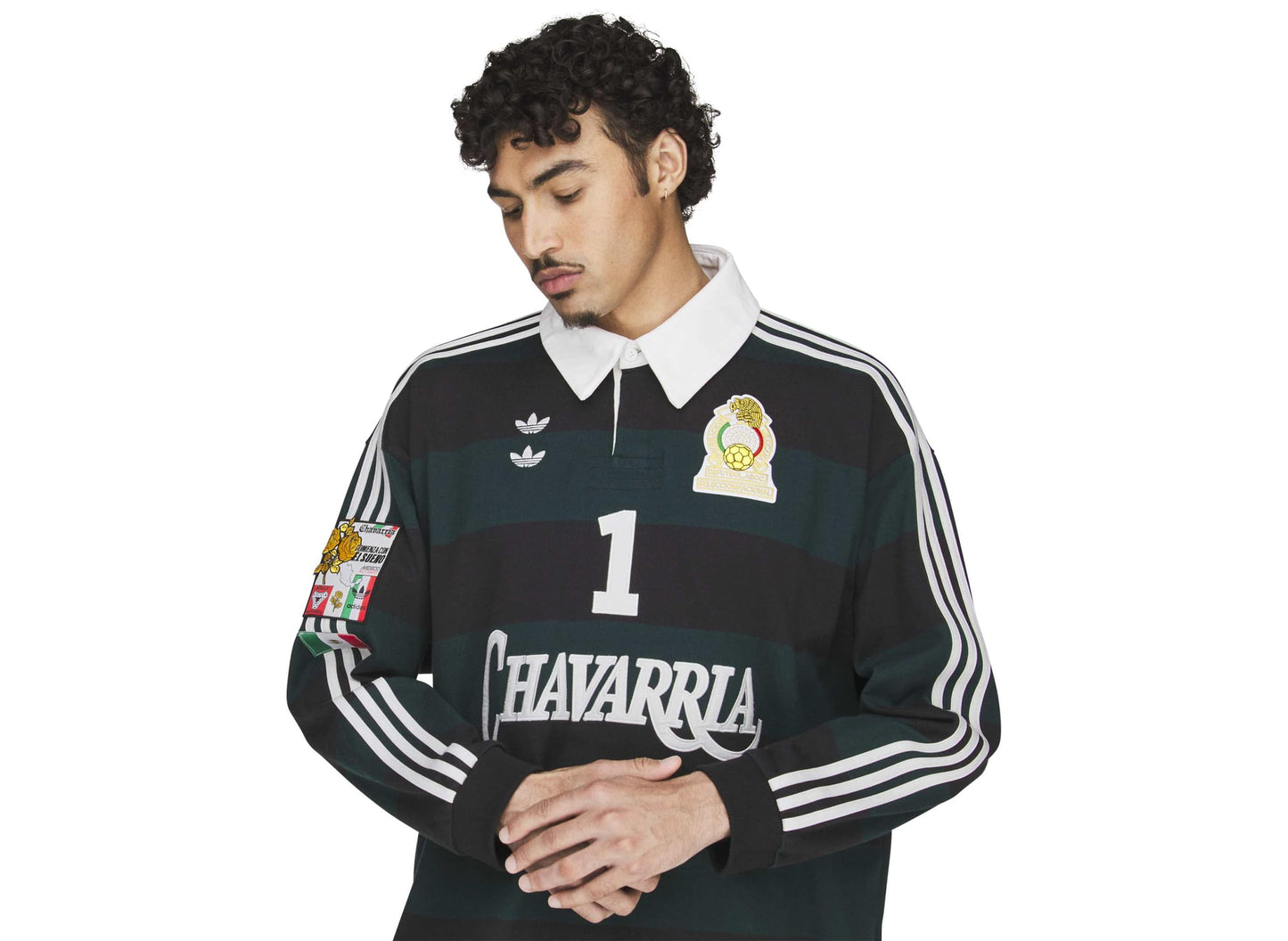 Adidas WC Chavarria LS Rugby Shirt in Black / Aurora Ivy
