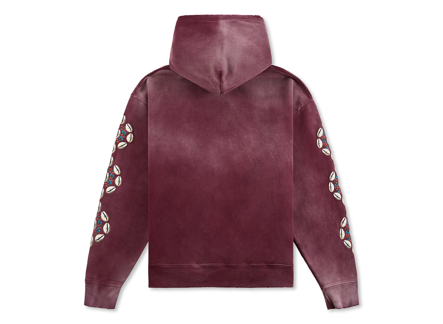 Barriers Cowrie Shell Hidden Pocket Hoodie in Burgundy Marble Dye — view 2