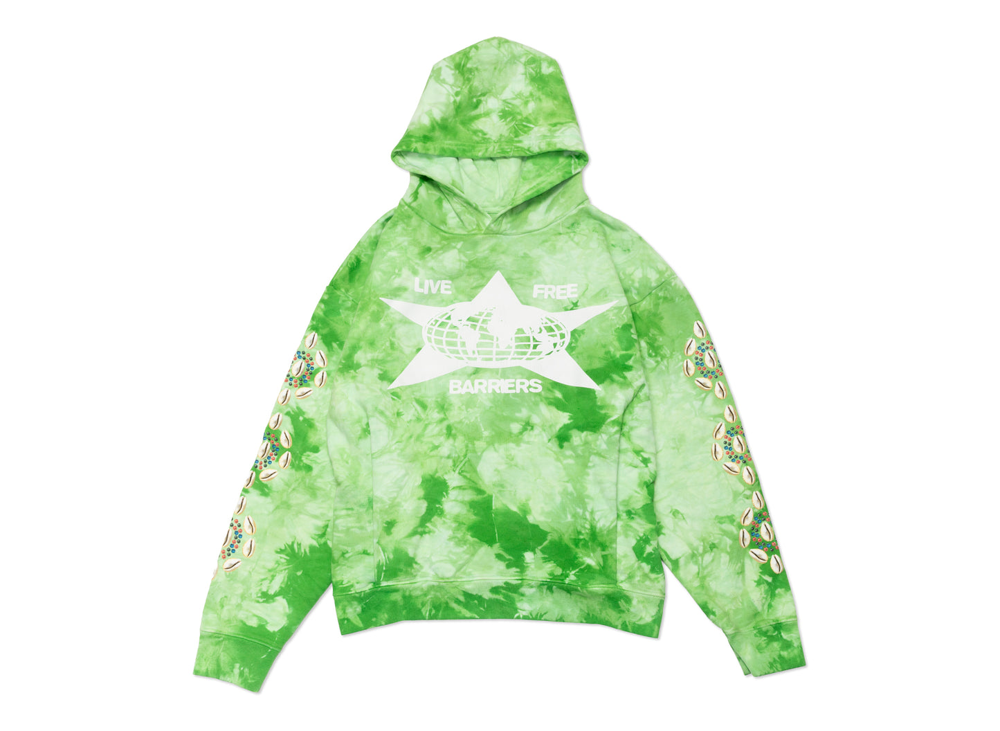 Barriers Cowrie Shell Hidden Pocket Hoodie in Green Marble Dye