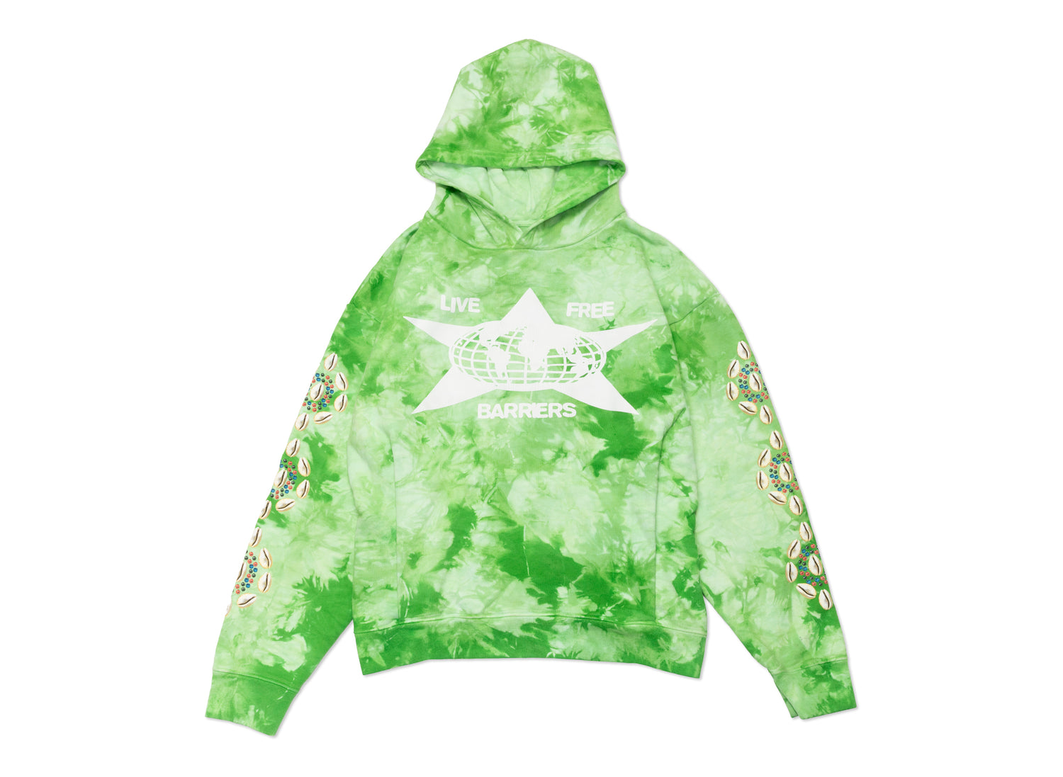 Barriers Cowrie Shell Hidden Pocket Hoodie in Green Marble Dye