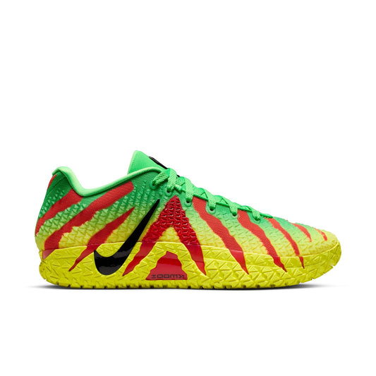 Oneness Boutique Nike Ja 3 x Jurassic Park "Explorer" sneakers in green, yellow, and red with black accents.