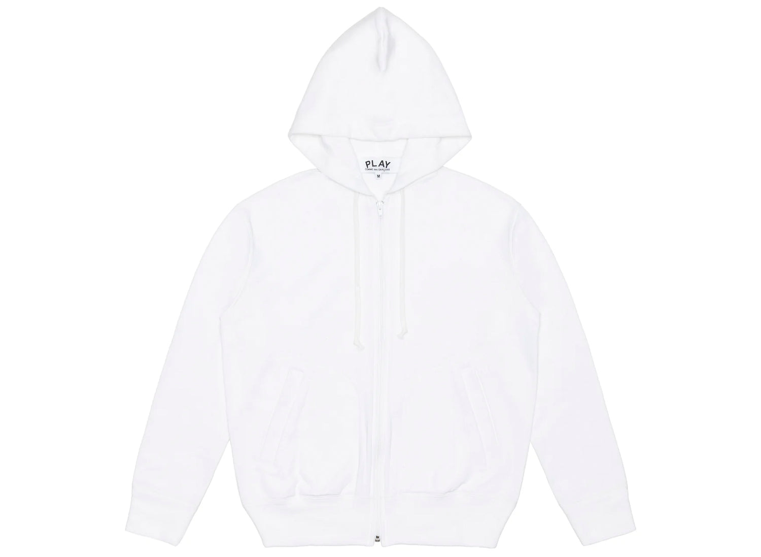 Comme des Garçons Play Black Emblem Back Logo Full Zip Hoodie in White