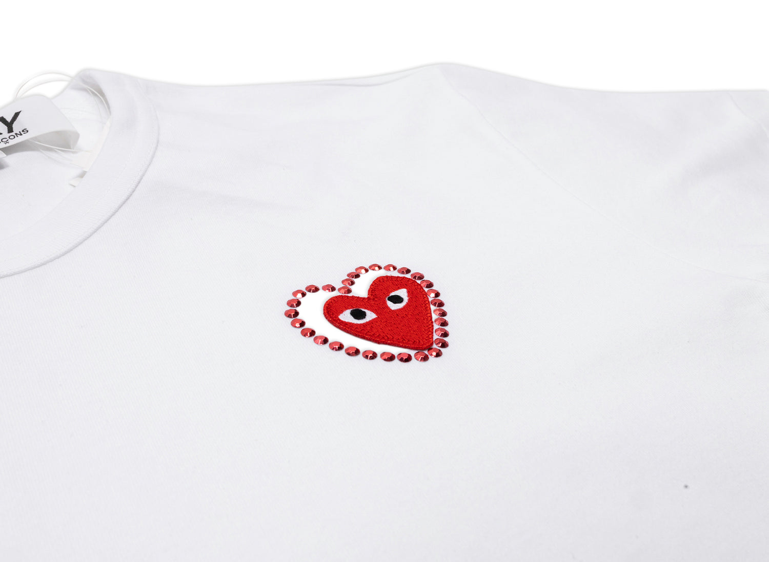 Comme des Garçons PLAY Metal Stone Heart Tee in White/Red - view 2
