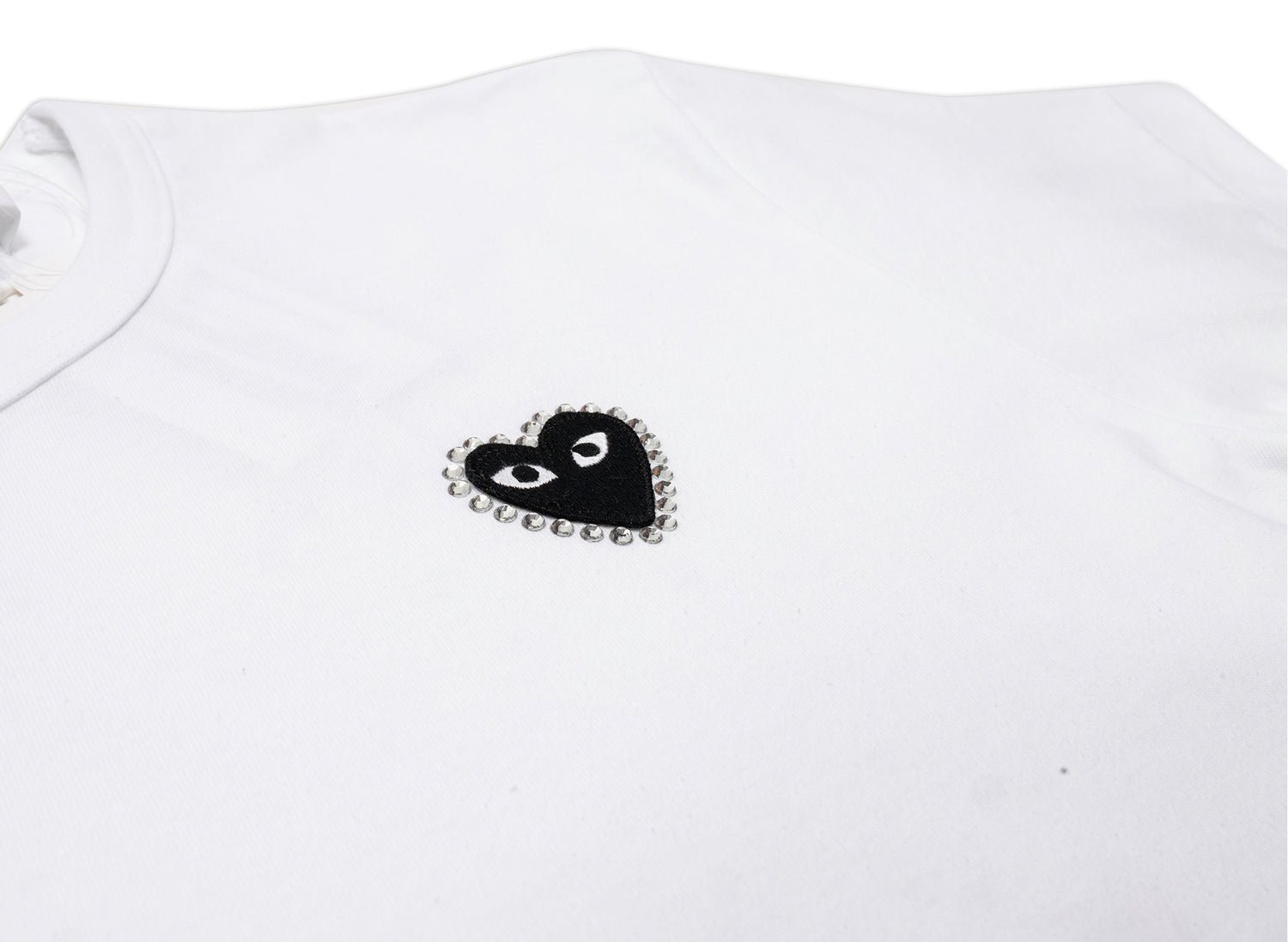 Comme des Garçons PLAY Rhinestone Heart Tee in White/Black - view 2