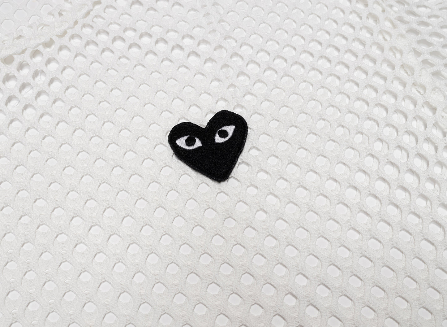Comme des Garçons Play T-Shirt Mesh Black Emblem in White — view 2