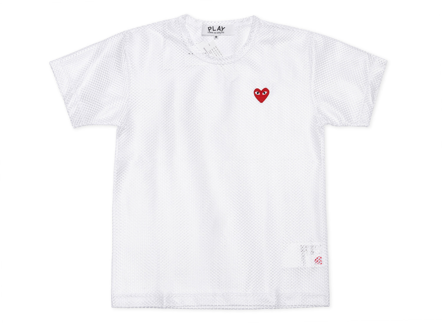 Comme des Garçons Play T-Shirt Mesh Red Emblem in White – Oneness