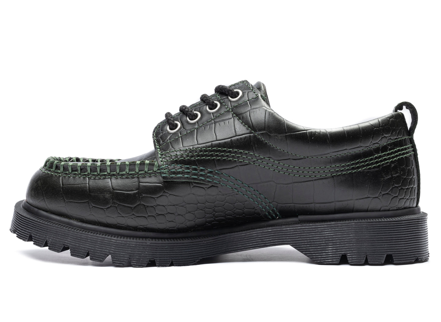 Dr. Martens Lowell Atlas Croc Emboss in DMS Green, men's croc-embossed shoe, view 3