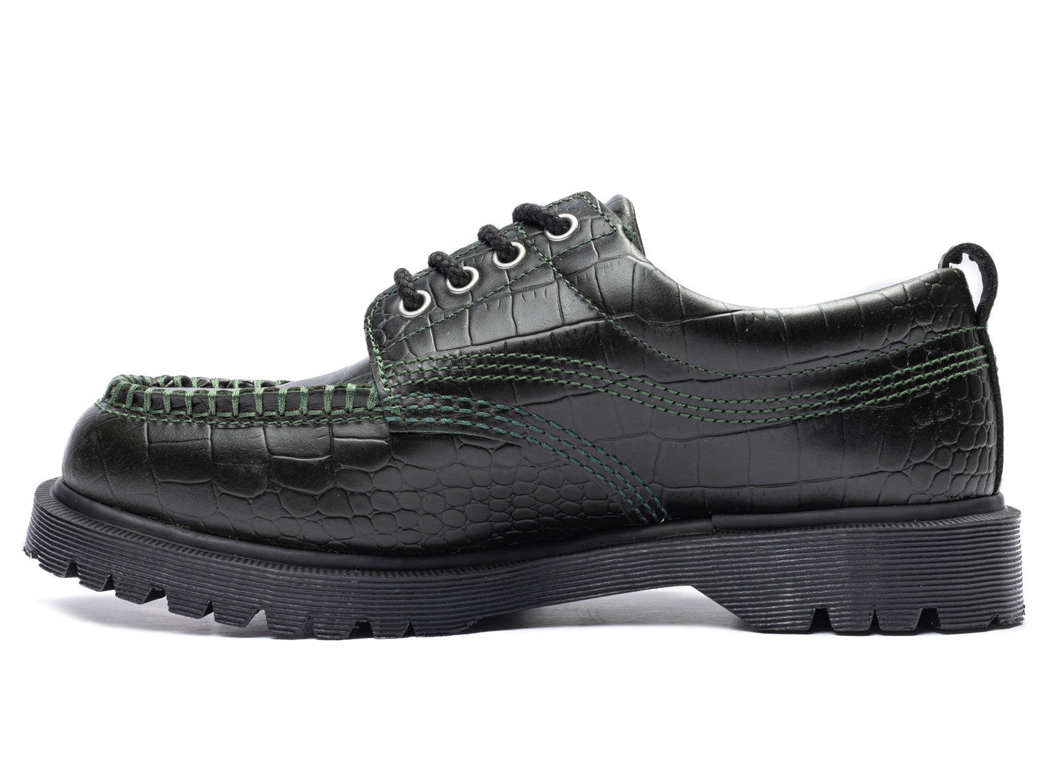 Dr. Martens Lowell Atlas Croc Emboss in DMS Green, men's croc-embossed shoe, view 3