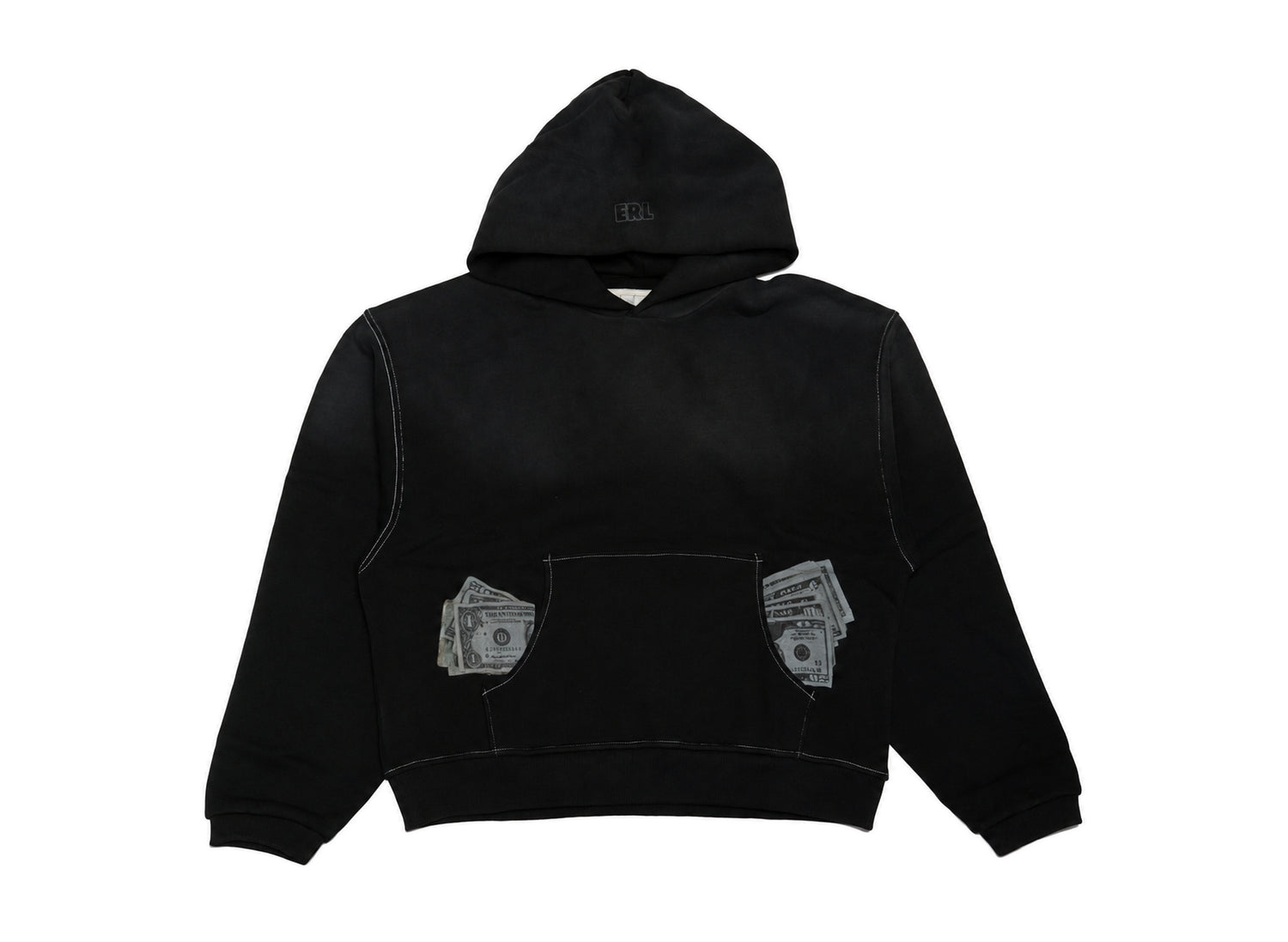 ERL Men's Money Hoodie in Black, men's cotton hooded sweatshirt with graphic