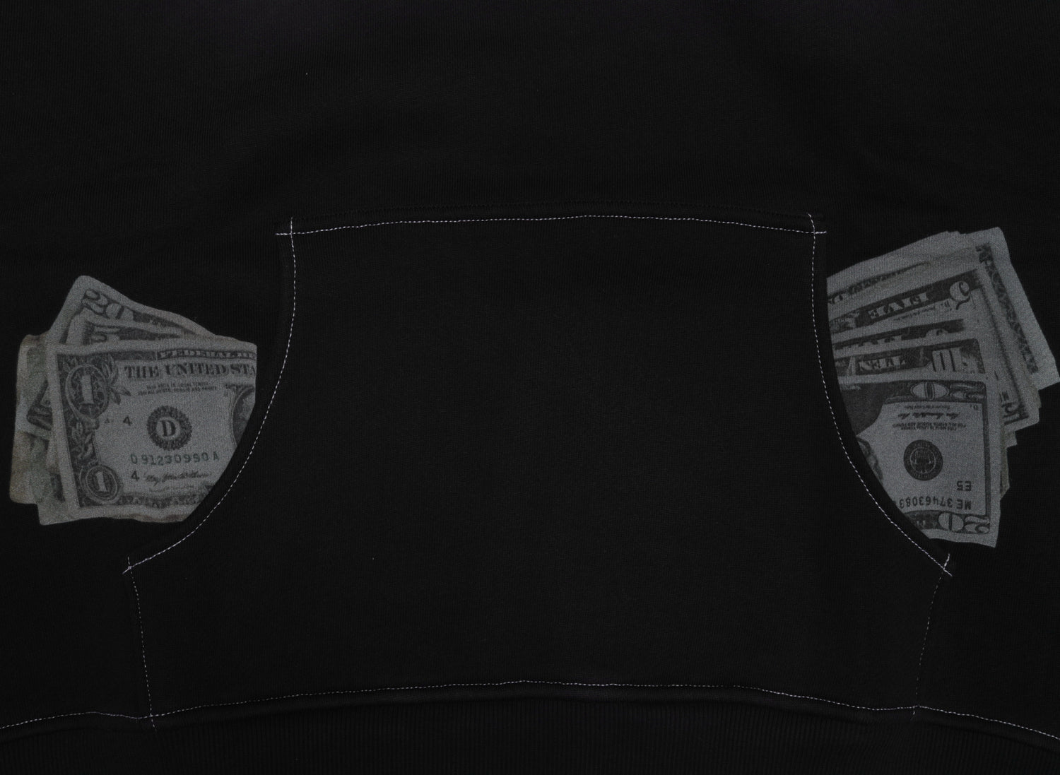 ERL Men's Money Hoodie in Black, men's cotton hooded sweatshirt, view 3