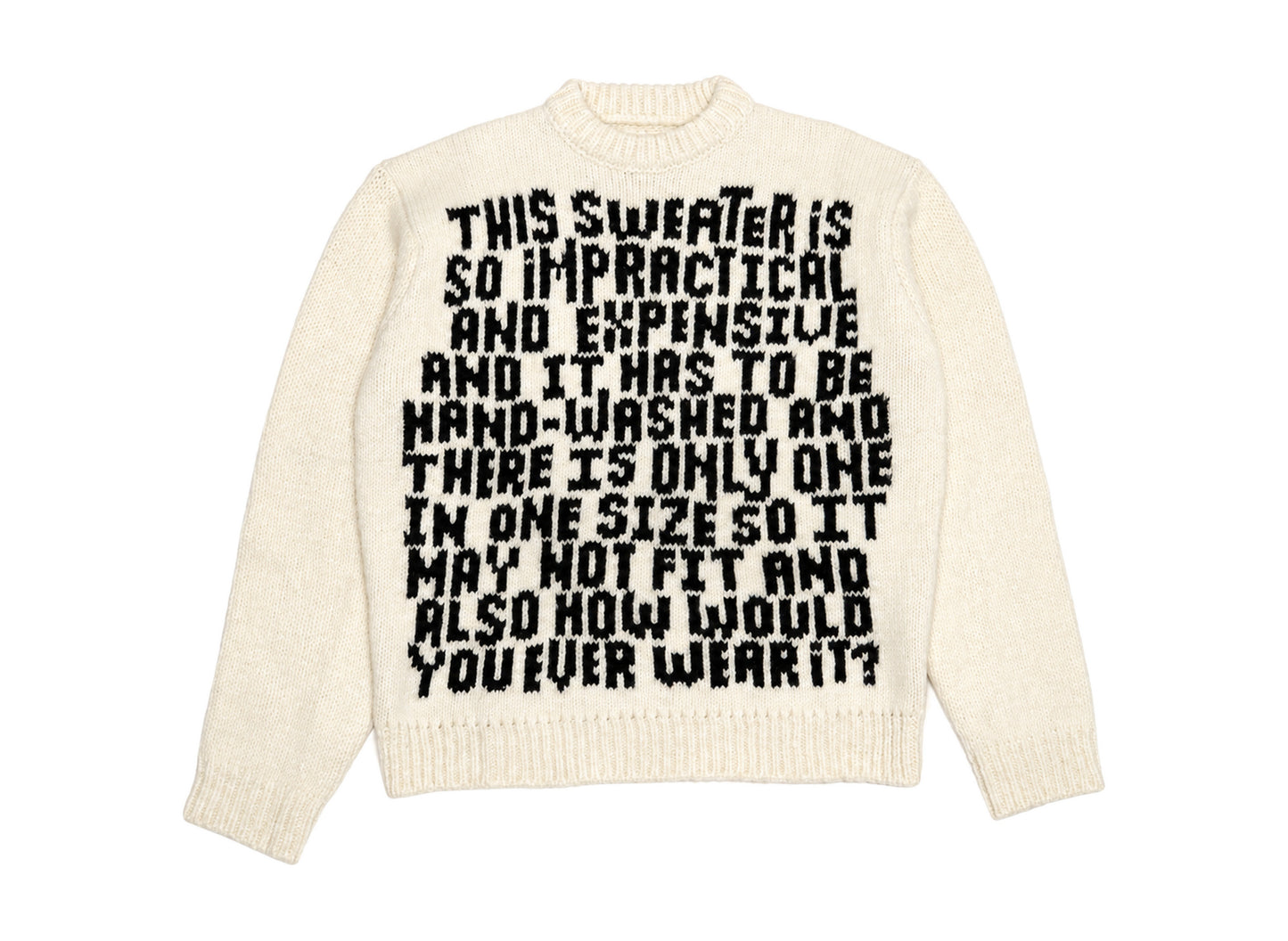 ERL Men's Text Sweater in Cream and Black, men's alpaca-blend crewneck knit