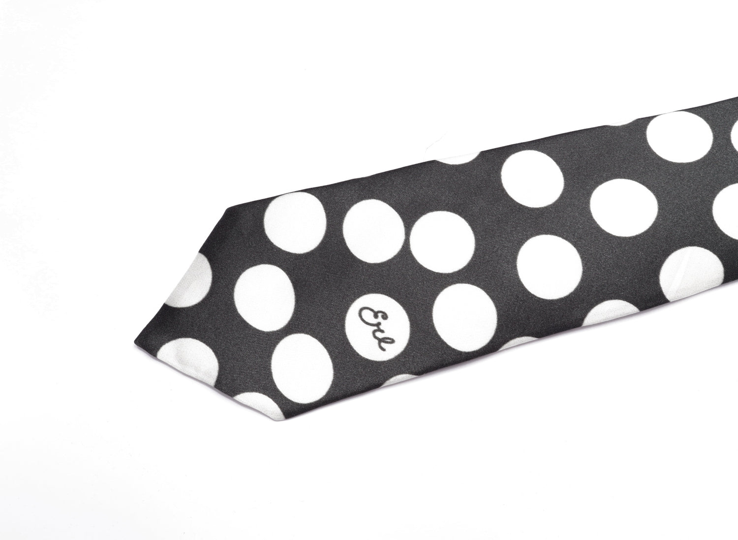 ERL Polka Dot Tie in White and Black, men's viscose necktie, view 2