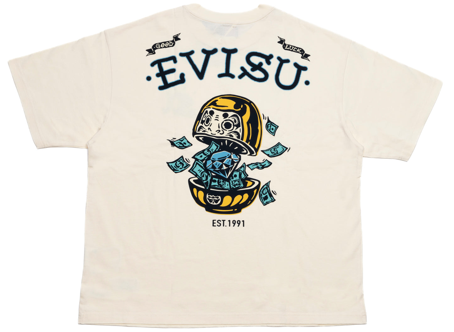 Evisu Diamond Daruma Print Loose Fit T-Shirt in Cream - view 2