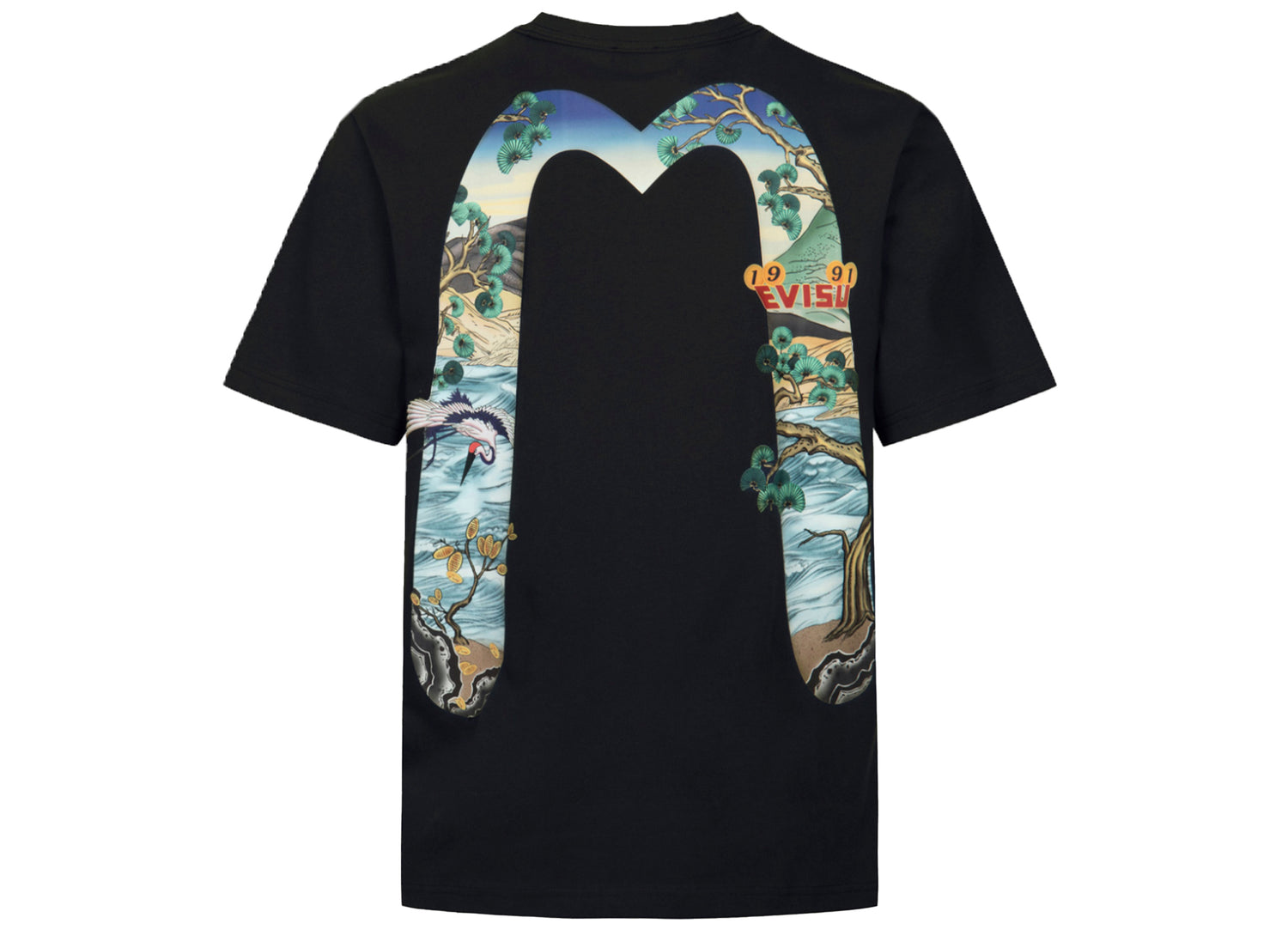Evisu Pine Pattern Daicock Print Regular Fit T-Shirt in Black - view 2