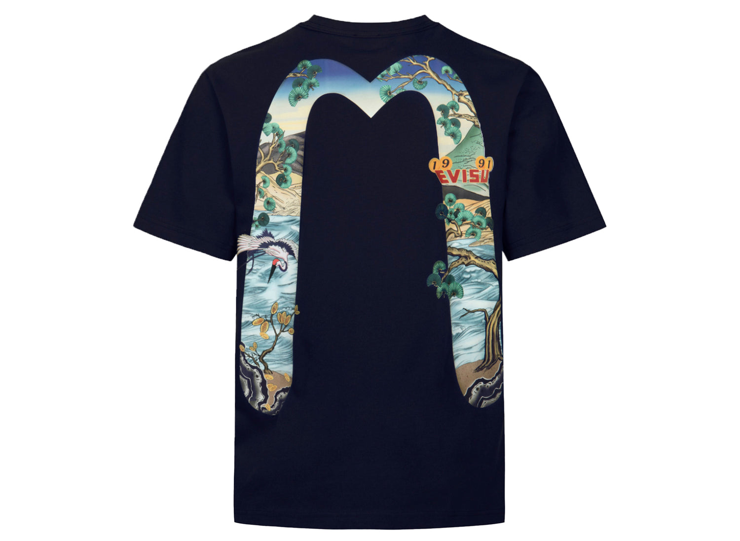 Evisu Pine Pattern Daicock Print Regular Fit T-Shirt in Navy - view 2
