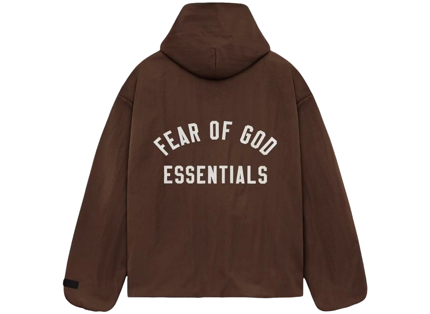 Fear of God Essentials Textured Nylon Hooded Coaches Jacket in Brown - view 2
