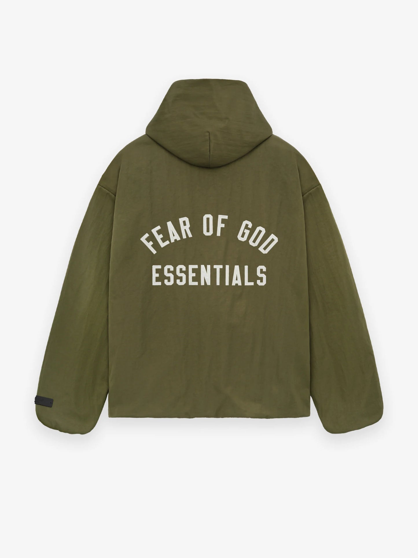 Fear of God Essentials Textured Nylon Hooded Coaches Jacket in Military - view 2