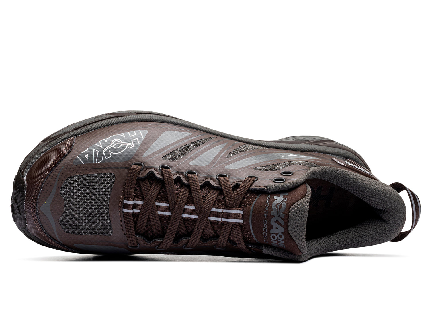 Unisex Hoka Mafate Speed 2 in Asphalt Grey / Walnut - Damaged — view 4