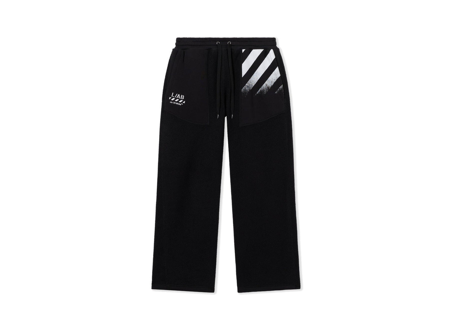 L/AB c/o Off-White Reverse Fleece Sweatpants in Black front