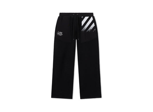 L/AB c/o Off-White Reverse Fleece Sweatpants in Black front