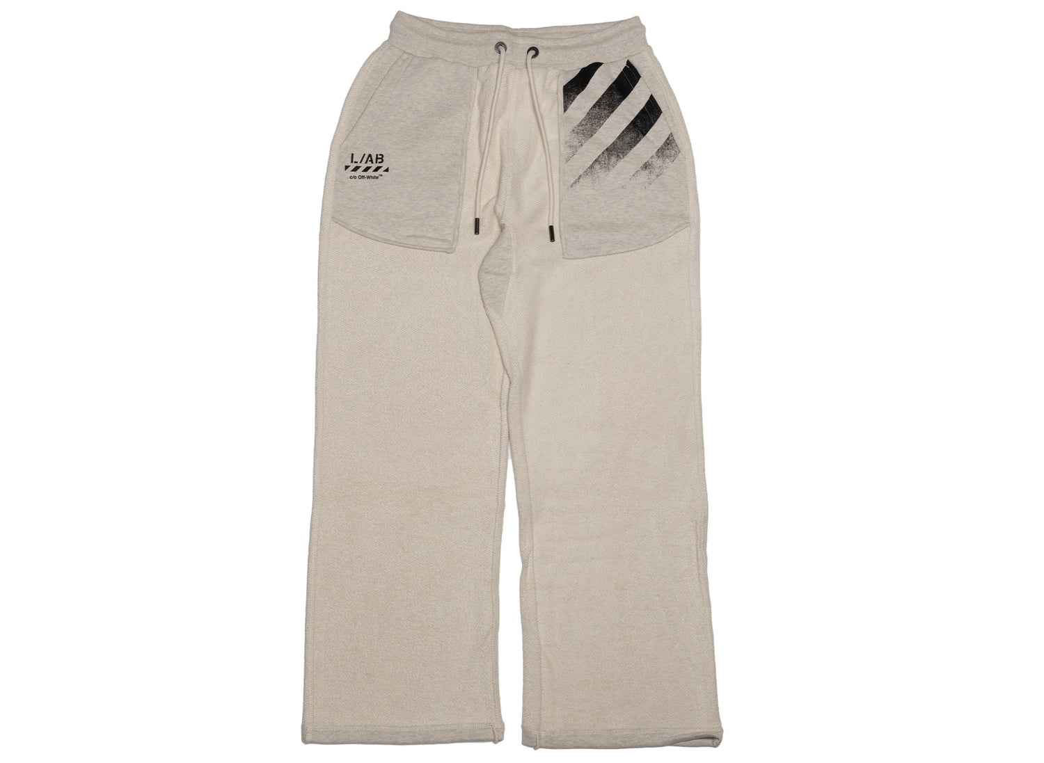 L/AB c/o Off-White Reverse Fleece Sweatpants in Oatmeal Heather, men's fleece sweatpants
