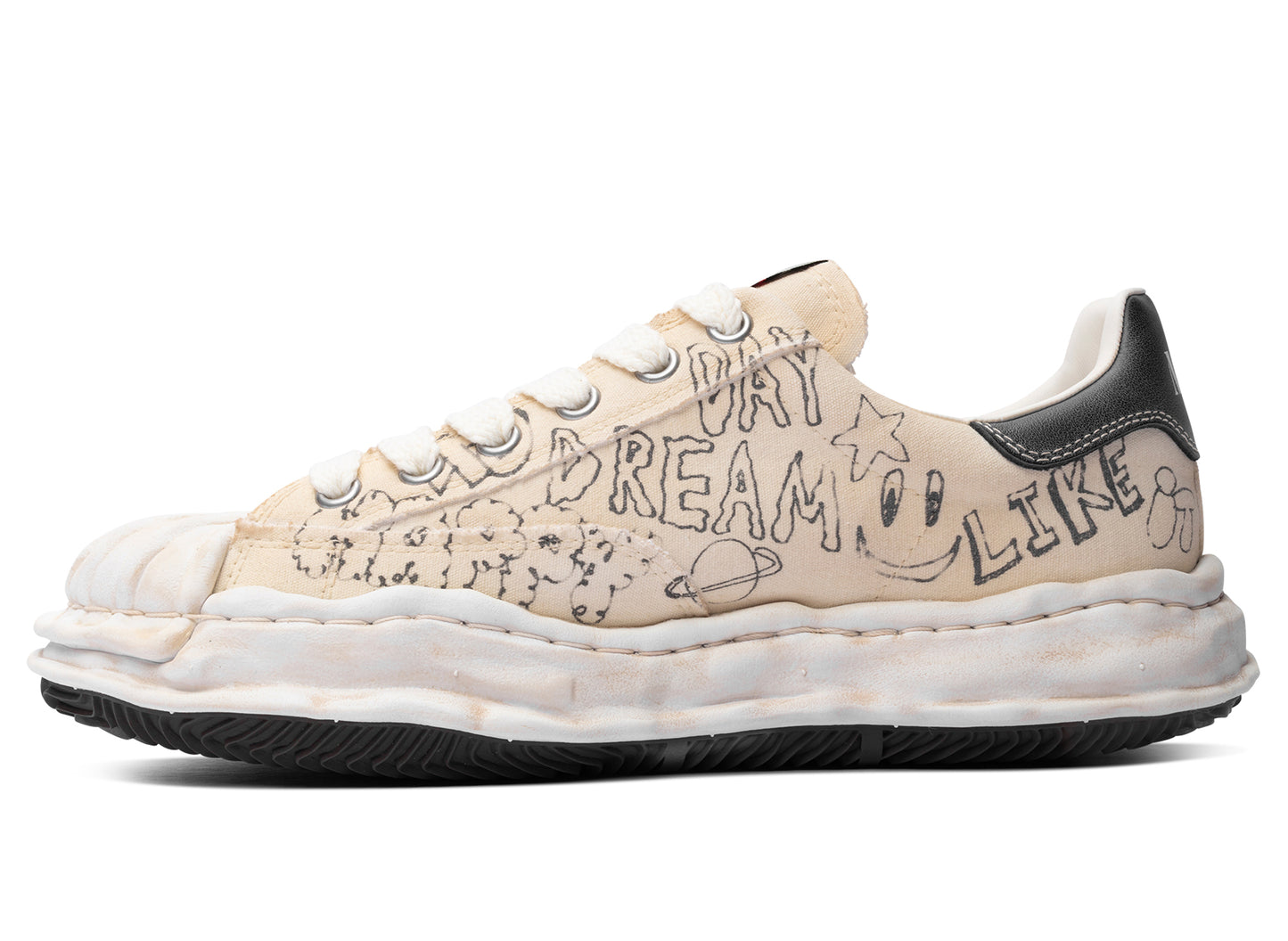Maison Mihara Yasuhiro "BLAKEY" OG Sole Graffiti Printed Canvas in White — view 3